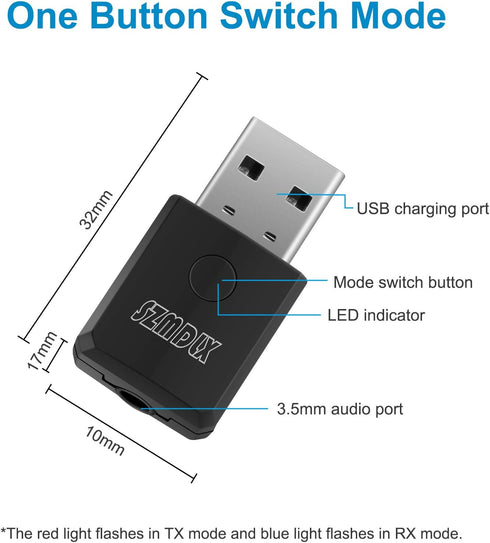 SZMDLX USB Bluetooth 5.0 Transmitter Receiver 4 in 1, Portable Wireless Audio Adapter, Plug and Play
