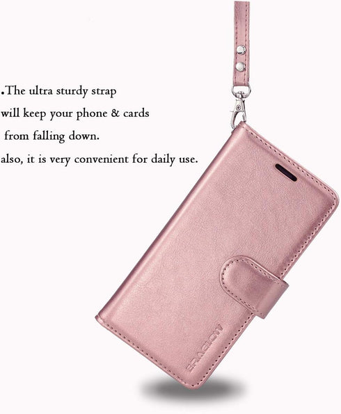 Galaxy A10E Wallet Case - Premium PU Leather Flip Cover with Card Slots & Kickstand, Rose Gold