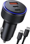 USB C Car Charger 90W 3-Port Dual USB-C & USB-A Power Adapter with Fast Charging Cable for iPhone 15/14/13/12/11