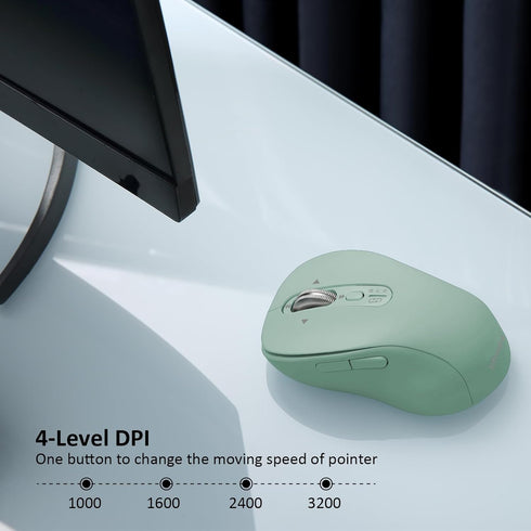 Wireless Bluetooth Mouse with 4 Way Navigation Scrolling, Rechargeable, 4 Level 3200 DPI, Quiet Click, Multi-Device Mice for Computer, Laptop, iPad,Tablet, MacBook (Green)