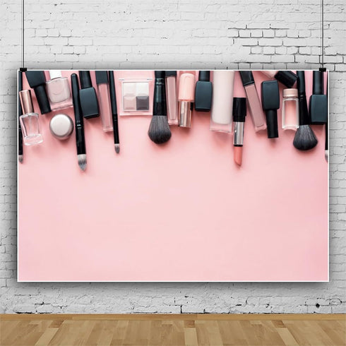 XMJJKUF 8x6.5ft Set Polyester Makeup Tools Backdrop Pink Makeup Backdrop Brush Lipstick Eyeshadow Photography