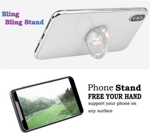 Glitter Bling Bling Phone Ring Holder - Rhinestone Cell Finger Ring Grip, Sparkle Stand for Phones, Pad (Silver)