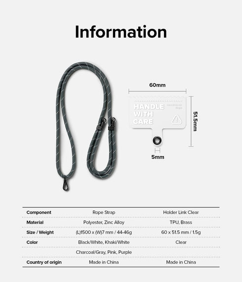 Ringke Holder Link Clear, Strap + Phone Tether Tab, Phone Lanyard for Universal Cell Phone, Crossbody Phone Strap