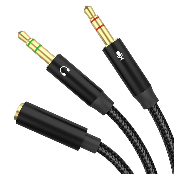 Headphone Splitter Mic Cable, 3.5mm Female to Dual Male Audio Splitter Cord, 46inch, Black