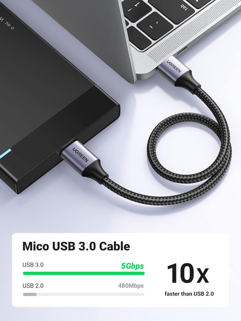 UGREEN Micro USB 3.0 Cable, USB 3.0 A to Micro B Cord Nylon Braided External Hard Drive Cable Compatible with Samsung Galaxy S5, Note 3/Pro 12.2, Western Digital, Toshiba, My Passport, etc 1.5 FT by UGREEN