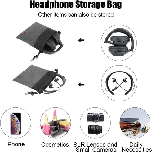 Desing Wish Lightweight Headphone Storage Bag, Portable Headset Carrying Pouch Headphone Case Bag Soft Travel Pouch for Over-Ear Headphones/Gaming Headsets/Neckband Earbuds (Small Grey)