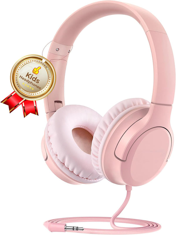 DyBaxa Kids Headphones, Wired Foldable On-Ear Headphones for Kids, Volume Limiter 94dB, Compatible with Smartphones and