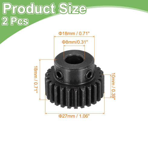 2Pcs 1M 25T 8mm MECCANIXITY Steel Motor Pinion Gears, RC Motor Gears Fits Shaft Bore for RC Vehicles Truck Drift Remote