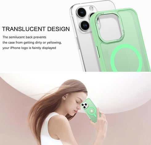 BENTOBEN iPhone 15 Pro Max Case, Slim Shockproof Green Magnetic Cover, Translucent Matte, Compatible with MagSafe 6.7"