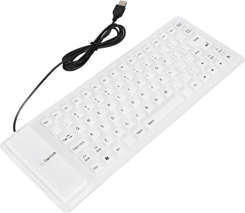 Roll-up Silicone Keyboard, Waterproof and Flexible USB Wired Keyboard, Lightweight Portable 85 Keys (White)