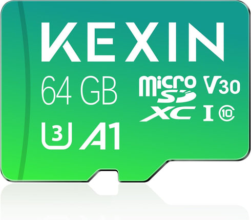 KEXIN 64GB Micro SD Card with Adapter, Up to 90MB/s 4K, V30, A1, C10, Compatible with Smartphone, Tablet, Drone