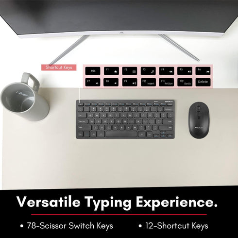 Macally Small Wireless Keyboard and Mouse Combo for PC, 2.4G 78 Compact Key Cordless Set with Quiet Click