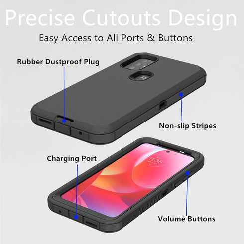 for Motorola Moto G Play 2023 Case, Heavy Duty Defender Shockproof Dustproof Protection 3 in 1 Rugged Cover, Black