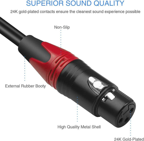 Disino Female XLR to Dual RCA Y Splitter Patch Cable, Unbalanced XLR Female to 2 RCA Stereo Audio Interconnect