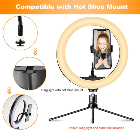 Ring Light Phone Holder - Universal Phone Mount for Ring Light with 1/4 and Hot Shoe Adapter, Flexible for Tripod Stand
