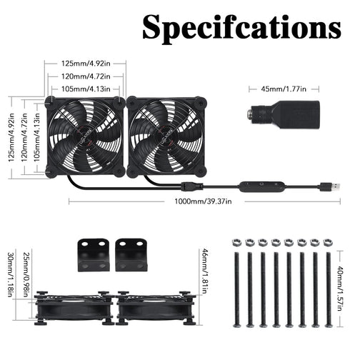 xiaoqijia 120mm 10 5V 12V IPX5 Dual Fan with Speed USB DC Waterproof Cooling Fan for Tablet TV Receiver Router DVR Xbox