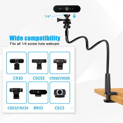 Khazylorr C922 C930e C920S C920 C615 C960 C920x 4K N60 Webcam Stand for Desk, Flexible Gooseneck Webcam Mount Holder