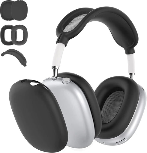 3 in 1 Silicone Case Cover for Apple Airpods Max, Anti-Scratch Ear Pad and Headband Cover (Black)