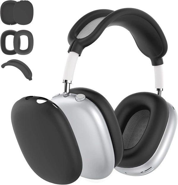 3 in 1 Silicone Case Cover for Apple Airpods Max, Anti-Scratch Ear Pad and Headband Cover (Black)
