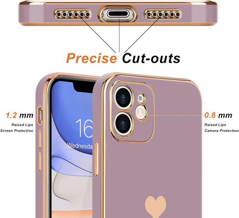 Teageo iPhone 11 Case for Women - Cute Love-Heart Bling, Soft Silicone, Full Camera Protection, Shockproof, Lavender.