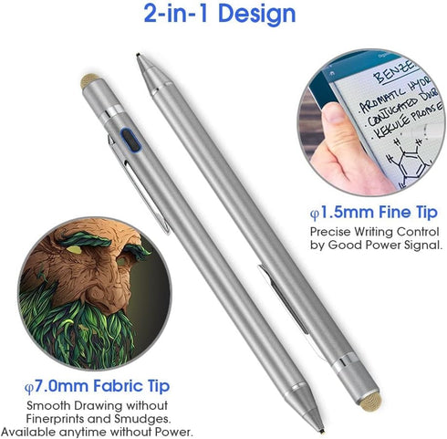 2-in-1 Active Stylus Digital Pen with 1.5mm Ultra Fine Tip for iPad, iPhone, Samsung Tablets, Good for Drawing and