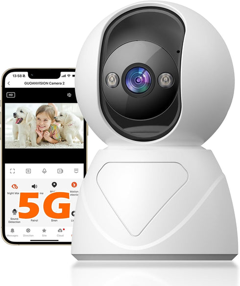 GUOANVISION 3MP Indoor Pan/Tilt Security Camera, 5G WiFi 360 Rotating Home Cameras for