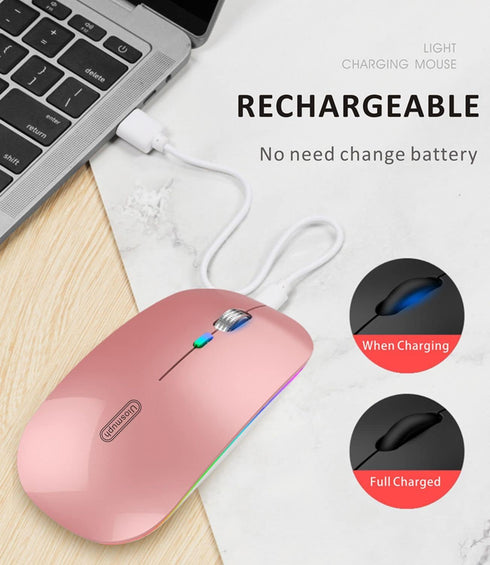 Uiosmuph LED Wireless Mouse, G12 Slim Rechargeable Silent 2.4G Optical Mice with USB Receiver (Rose Gold)