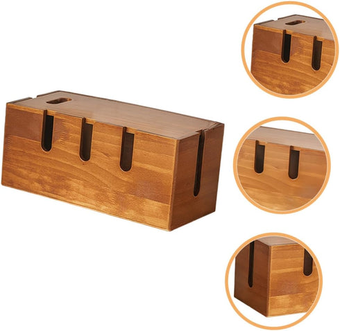 Zerodeko Wooden Cable Management Box, Cord Organizer for Phone Charger, Wire Organizer Container, Desk WiFi Storage Rack