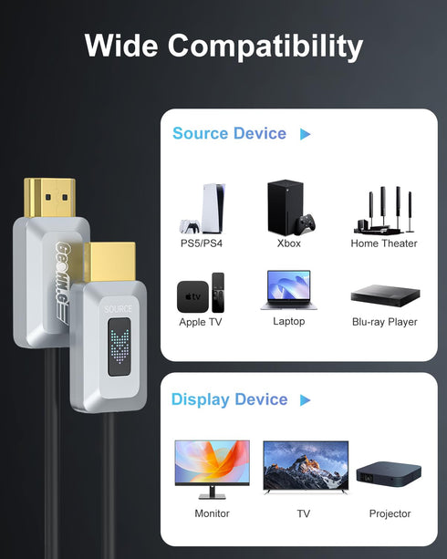 8K 50FT, 2.1 48Gbps 8K@60Hz 4K@120Hz, 2.2&2.3, 3D, PS5 Certified Fiber Optic HDMI Cable Long HDMI Cable, Ultra High