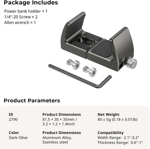 SmallRig Power Bank Holder, Clamp Mount for Camera, Compatible with Power Banks (Width 2.1"–3.3", Thickness 0.6"–1")