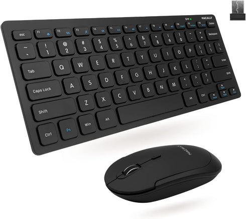 Macally Small Wireless Keyboard and Mouse Combo for PC, 2.4G 78 Compact Key Cordless Set with Quiet Click