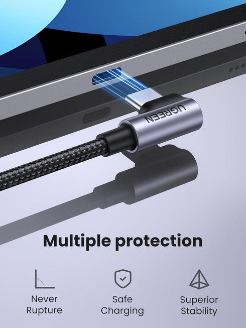 UGREEN 10FT Right Angle USB C Cable, 60W Type C for iPhone 15, MacBook Pro/Air, iPad Pro 2022, Galaxy S24/S23/S22,