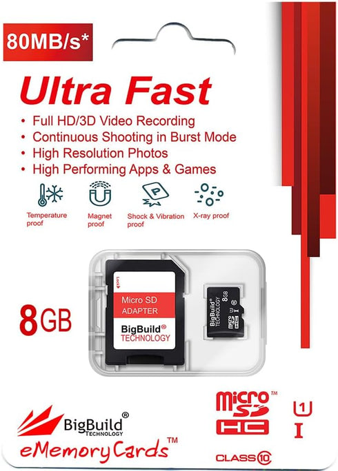 8GB Ultra Fast 80MB/s microSDHC Memory Card for Amazon Fire 7, 8 10, Plus, Kids Edition, HD Edition Tablet