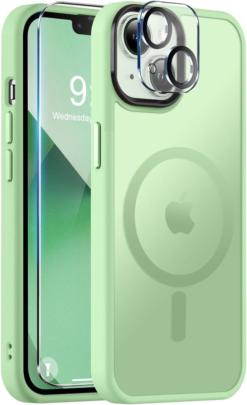 BossKiss iPhone 13 Magnetic Case, Light Green Translucent Matte, Compatible with MagSafe, Screen & Camera Protector
