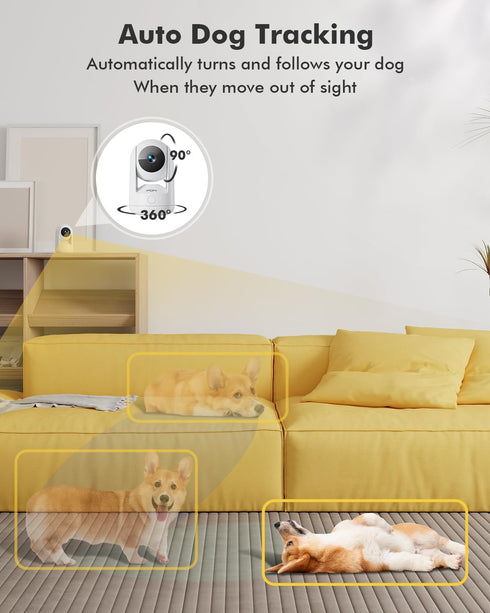 Dzees 2K Indoor Security Pet Camera, No Subscription, 360° WiFi with MagicPix Night Vision, 2-Way Audio, Motion Tracking