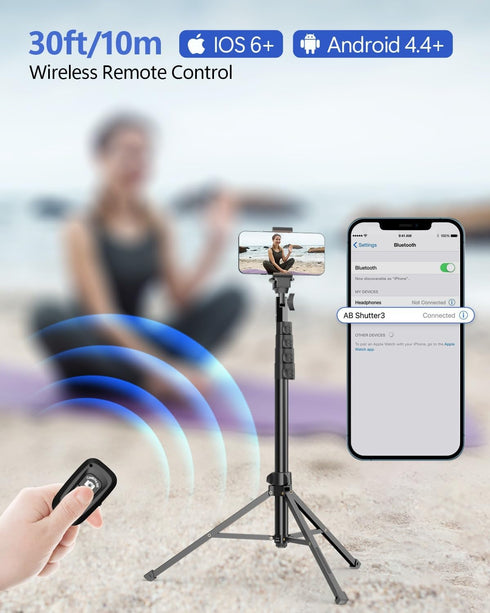 EMART 62 Cell Phone Tripod Stand, Adjustable Floor Cellphone Tri Pod Holder with Remote for iPhone and Android