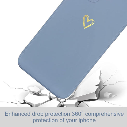 Cute Slim Shockproof iPhone 13 Case in Blue Grey with Wireless Charging Support and Protection.