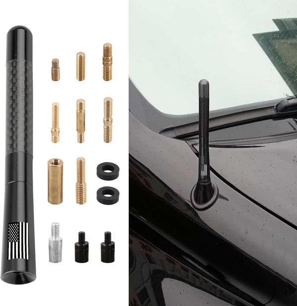 Couslcd Car Short Antenna, 4.7 Inch Carbon Fiber American Flag Aluminum Auto Radio
