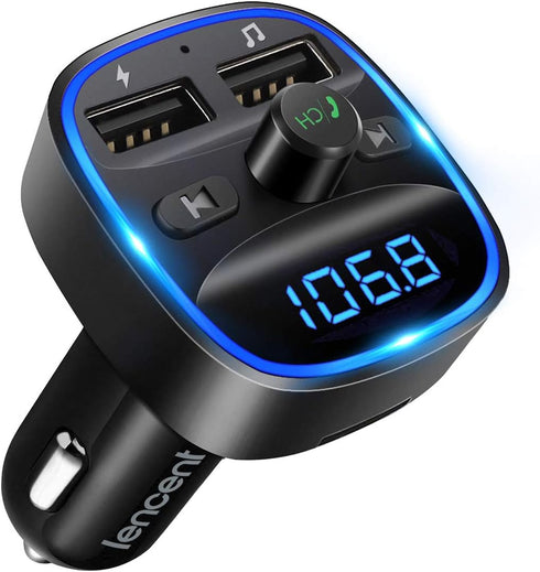 LENCENT FM Transmitter, 2022 Upgraded Bluetooth Wireless Radio Adapter Car Kit with Dual USB Charging