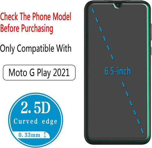 HPTech Screen Protector (2 Pack) Tempered Glass for Motorola Moto G Play (2021), Anti Scratch, Case Friendly, 9H