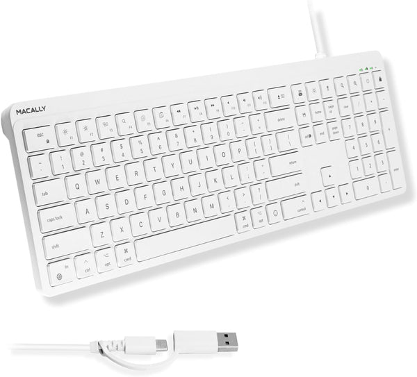 Macally USB C Wired Keyboard for Mac (USB C + USB A) Full