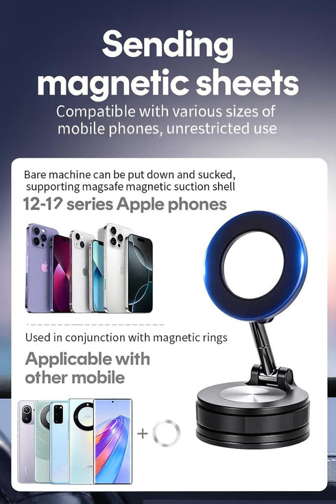 Generic 360 MagSafe Magnetic Car Phone Mount Super Strong Suction Cup for Dashboard & Windshield Rotation Secure Hold