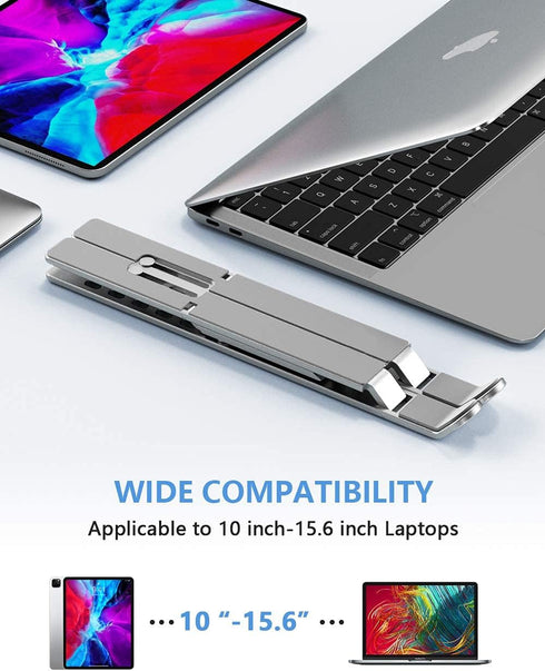 Adjustable Aluminum Laptop Stand, Foldable Portable Holder with Anti-Slip Silicone Pad for 10-15.6 Tablets