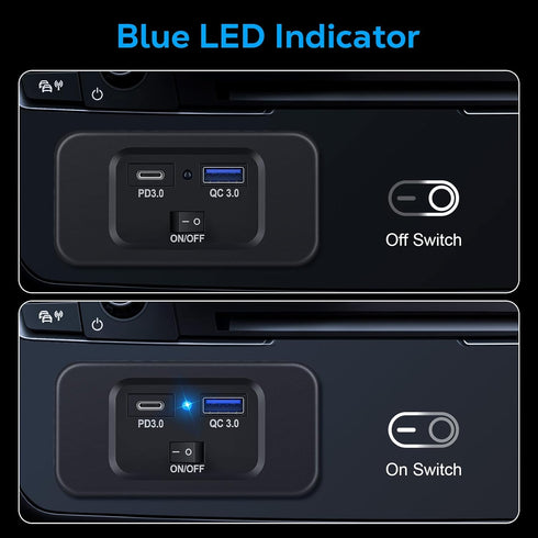 Linkstyle 12V USB Outlet, 36W QC3.0 USB-A & 30W PD3.0 USB-C Charger Socket with Blue Indicator for Marine Trunk