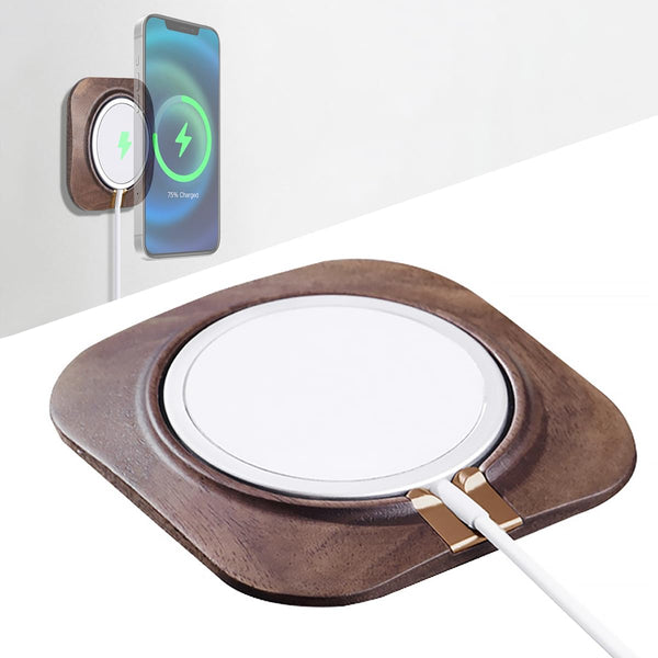 Mobile Phone Holder for MagSafe Charger, Upgraded Walnut Wood Charging Stand for iPhone 15 14 13 12 Mini Plus