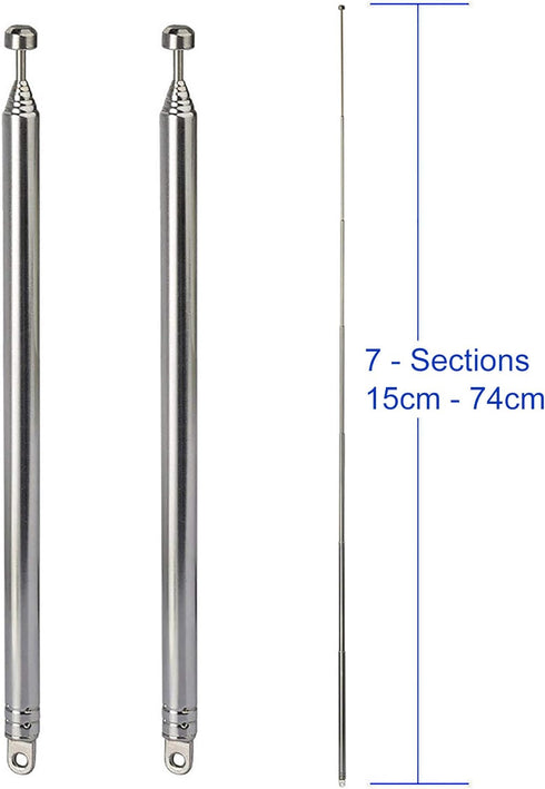 BINGFU 7 74cm (2-Pack) Sections Telescopic AM FM Antenna Portable Radio Antenna Replacement Compatible with Indoor