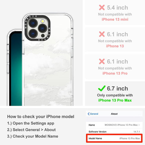 MOSNOVO Case for iPhone 13 Pro Max, Clear TPU Bumper Cover, Military-Grade Drop Protection, Anti Peel Off Tech, Cloud