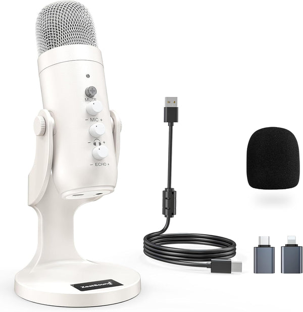 ZealSound USB Microphone, Quick Mute Noise Cancel for Phone/PC, Gaming Microphone with Gain Control for Streaming