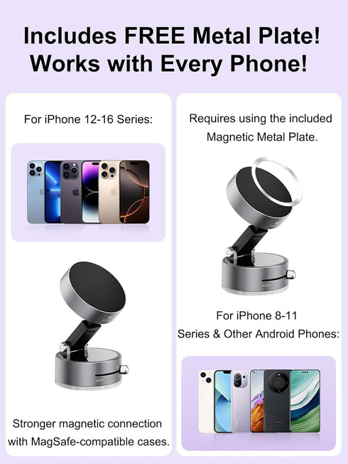 YKT 96LBS 360 Vacuum Magnetic Phone Holder, Upgrade Reinforced Strong Magnet Suction Cup Phone Mount, Foldable