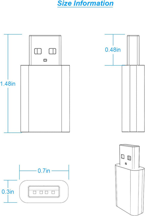 USB to USB-C Female Adapter Pack-2, Compatible with Apple Watch SE/7/8/9/Ultra MagSafe Charger